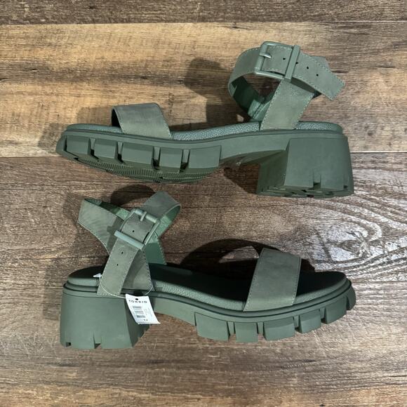NWT Torrid Olive Green Lug Outsole Heel Sandals Chunky Platform Y2K 12 WW Buckle - Picture 1 of 7